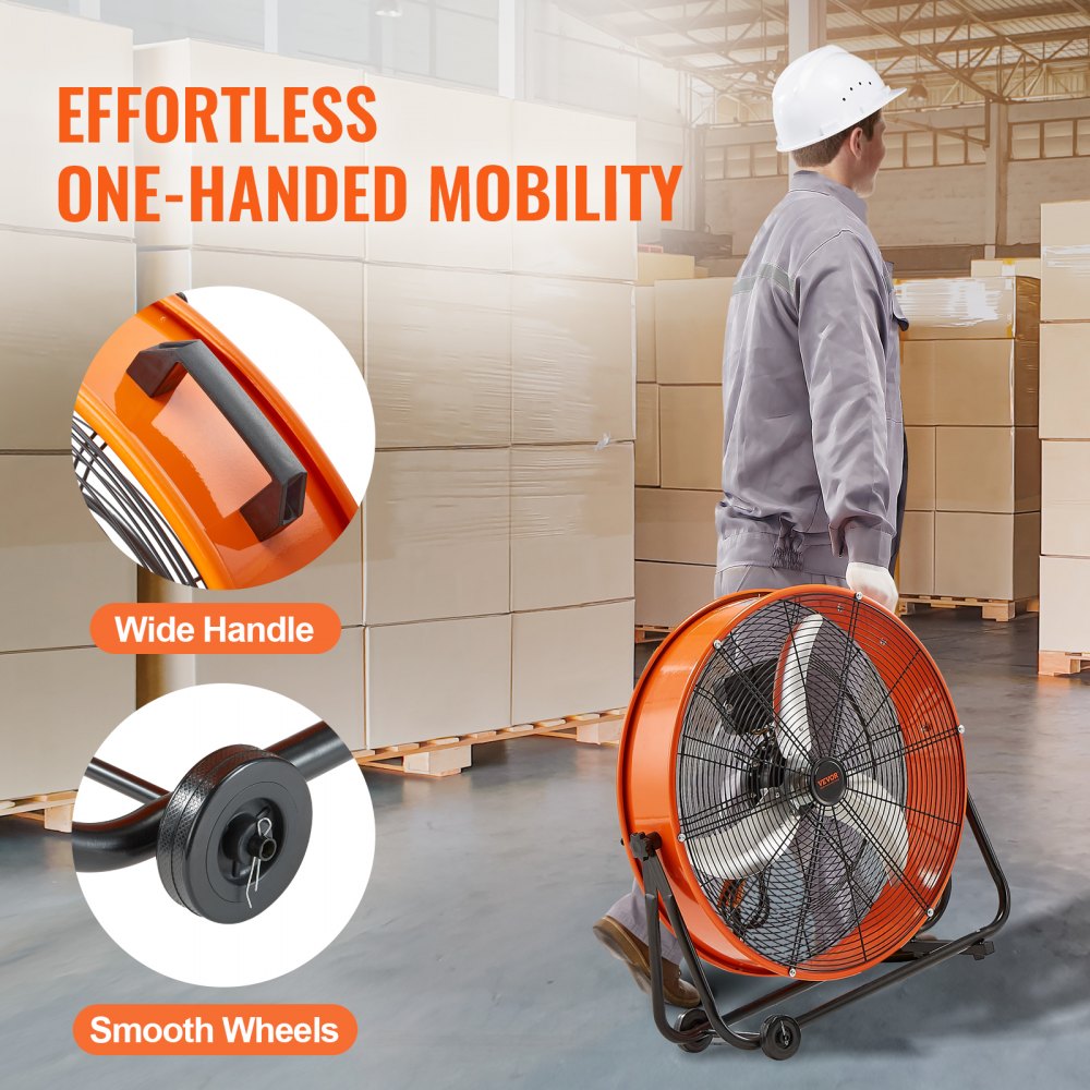 HIFANXDRUM24 24" High Velocity Industrial Drum Fan – 3-Speed, 8700 CFM, 360° Tilt, 2-Hour Timer