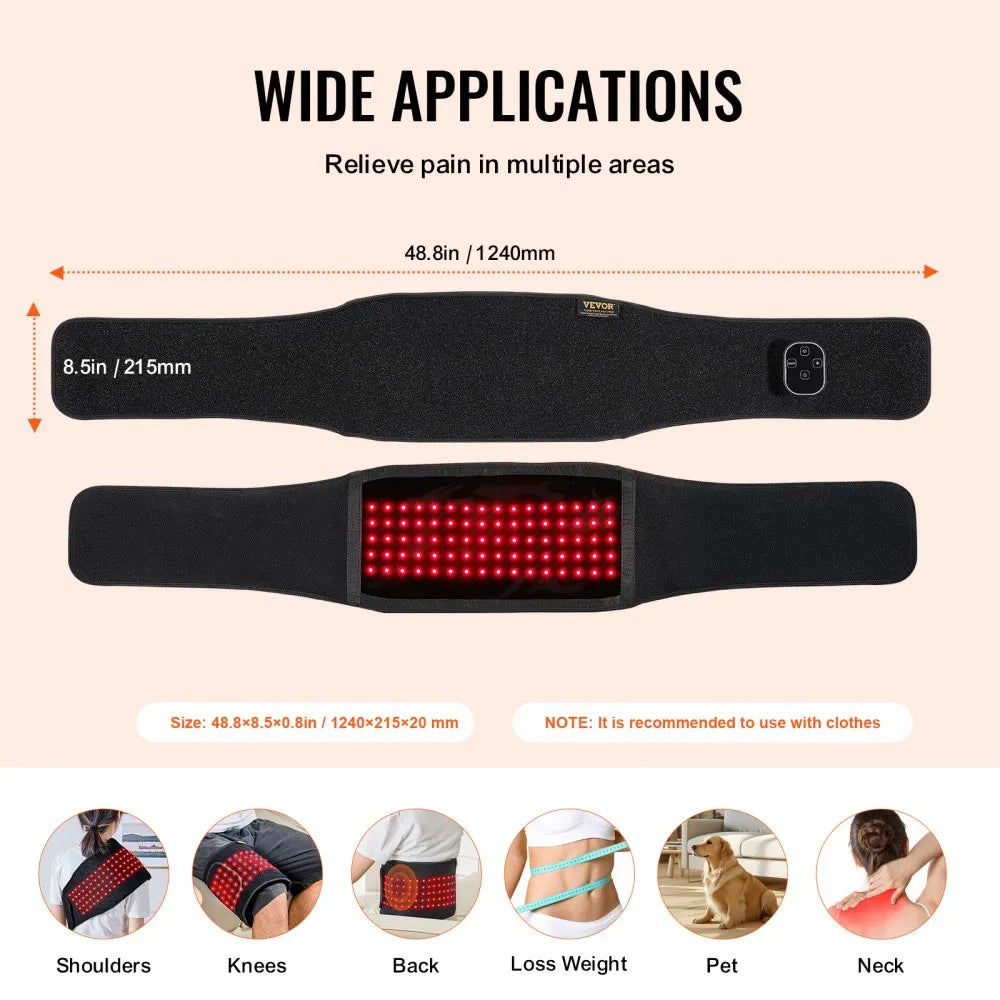 BRL-1000 Red Light Therapy Belt for Waist & Shoulder – Cordless 660nm & 850nm LED Pain Relief Wrap