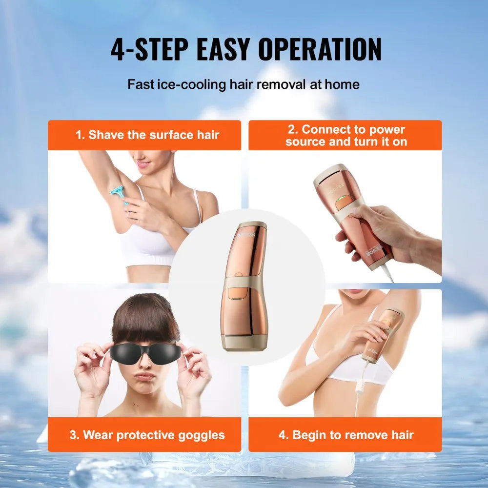 T021K IPL Hair Removal Device with Sapphire Ice Cooling, 17J, 400,000 Flashes