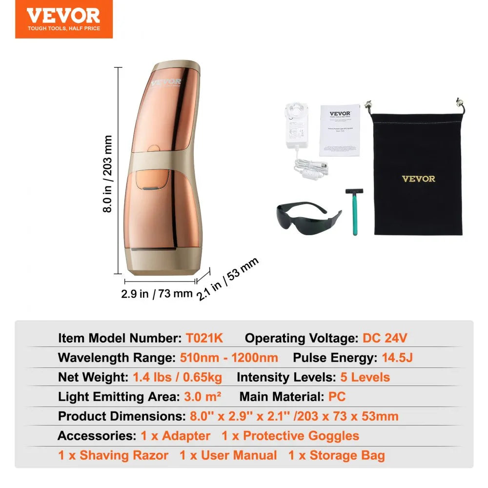 T021K IPL Hair Removal Device with Sapphire Ice Cooling, 17J, 400,000 Flashes
