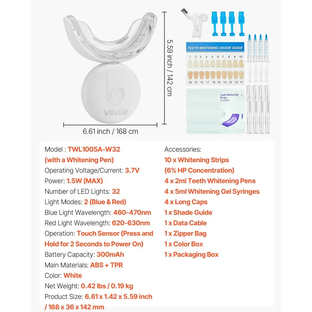 TWL1005A-W32 32-LED Teeth Whitening Kit with LED Light, Wireless Whitening System