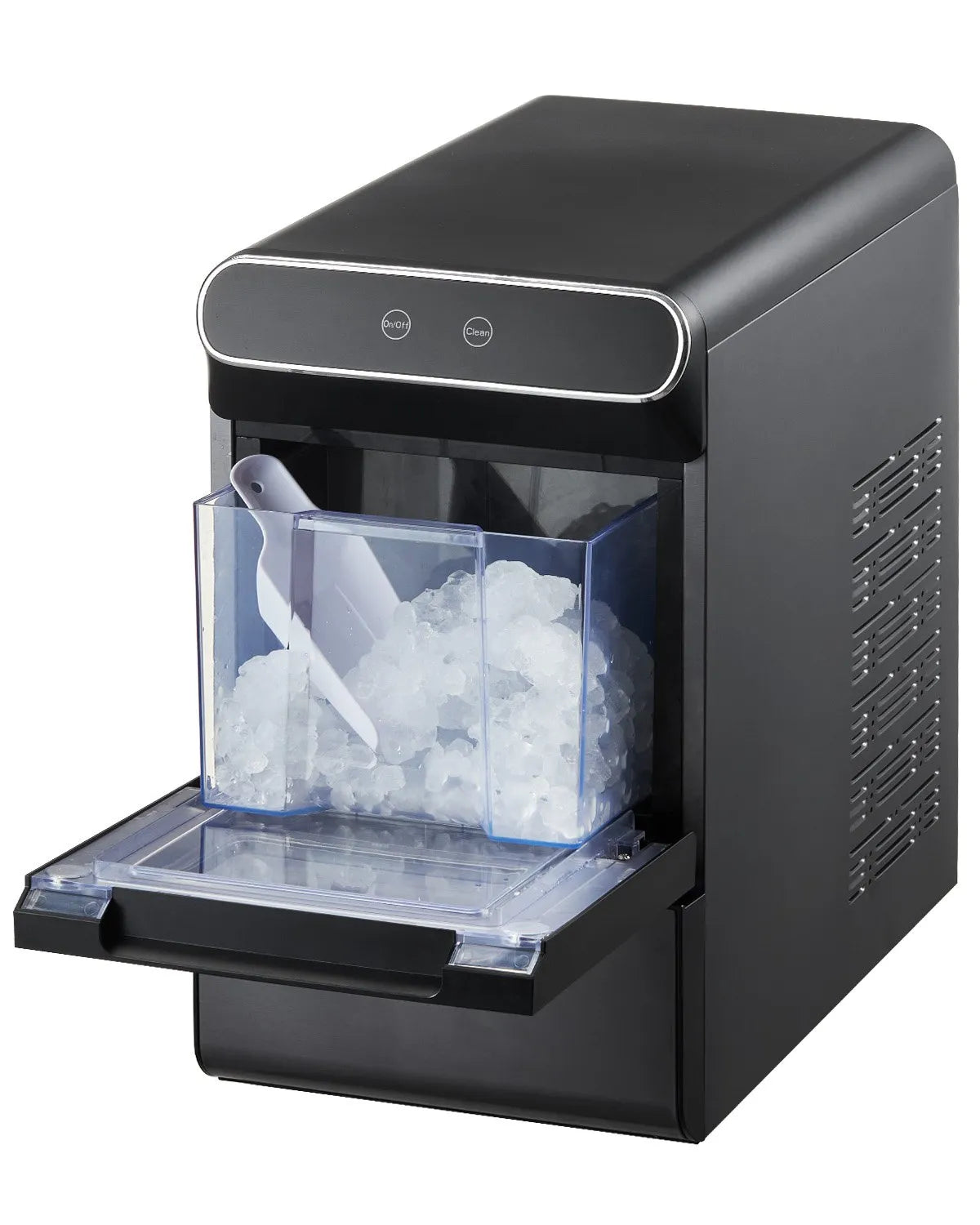37lbs/Day Nugget Ice Maker, Self-Cleaning Pebble Ice Machine with Scoop & Basket, Stainless Steel