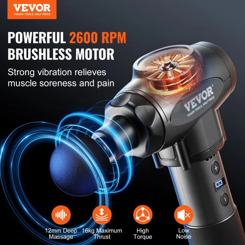 BOOSTER P2 PRO Deep Tissue Massage Gun with 9 Speed Levels & 6 Massage Heads, 24V 2500mAh Battery, Handheld Percussion Muscle Massager for Pain Relief & Recovery