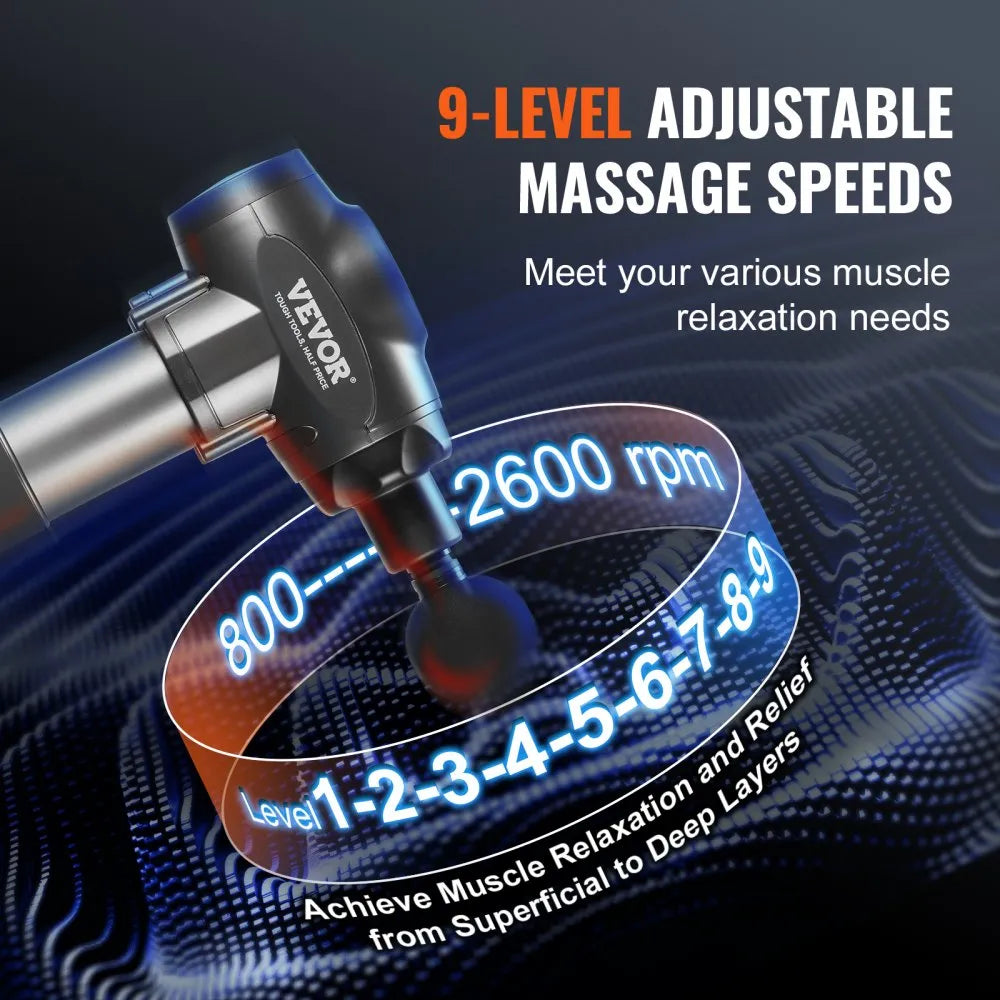 BOOSTER P2 PRO Deep Tissue Massage Gun with 9 Speed Levels & 6 Massage Heads, 24V 2500mAh Battery, Handheld Percussion Muscle Massager for Pain Relief & Recovery