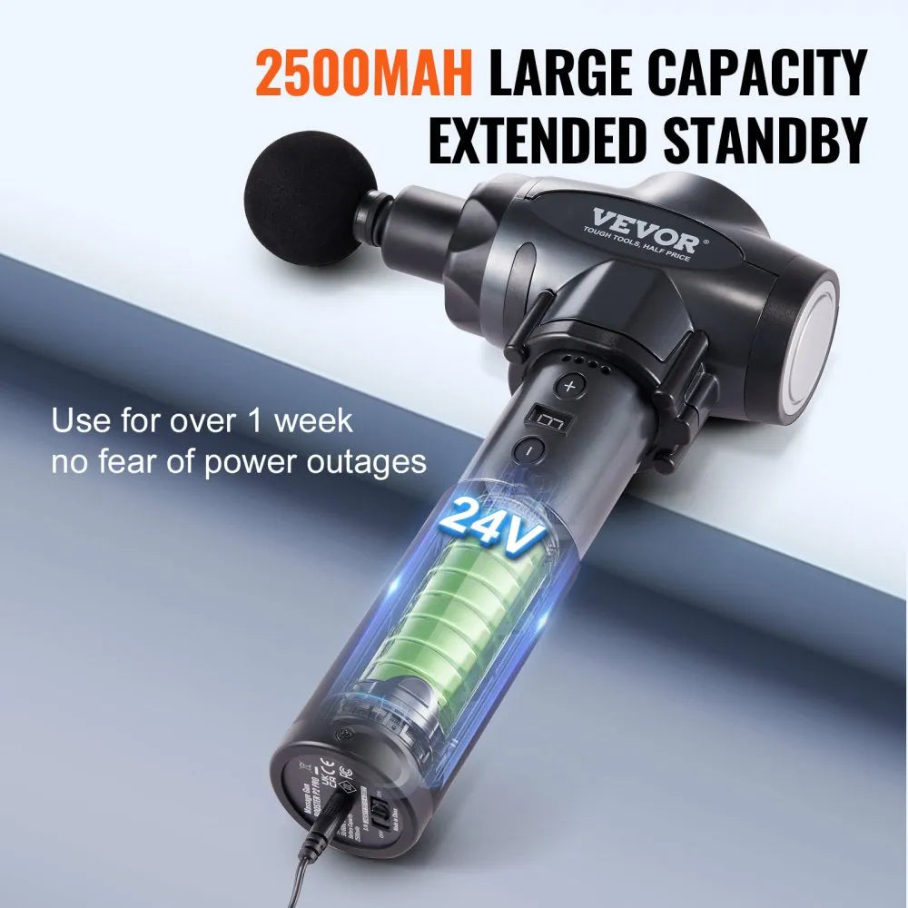 BOOSTER P2 PRO Deep Tissue Massage Gun with 9 Speed Levels & 6 Massage Heads, 24V 2500mAh Battery, Handheld Percussion Muscle Massager for Pain Relief & Recovery