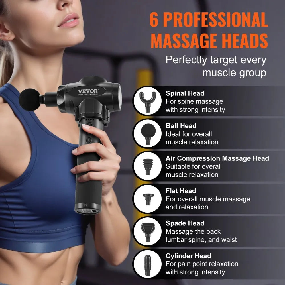 BOOSTER P2 PRO Deep Tissue Massage Gun with 9 Speed Levels & 6 Massage Heads, 24V 2500mAh Battery, Handheld Percussion Muscle Massager for Pain Relief & Recovery