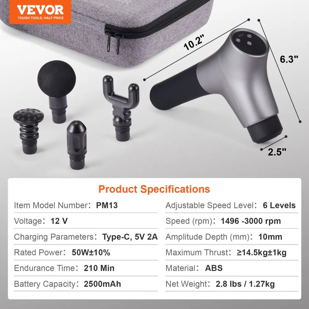 PM13 Deep Tissue Massage Gun with 6 Speeds & 4 Massage Heads