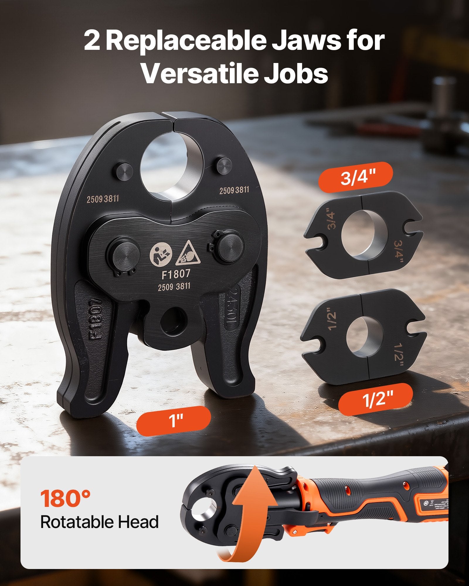 MP-2430 18V Cordless PEX Press Tool Kit with 24KN Force, 1/2", 3/4" & 1" Jaws, Dual 2.0Ah Batteries