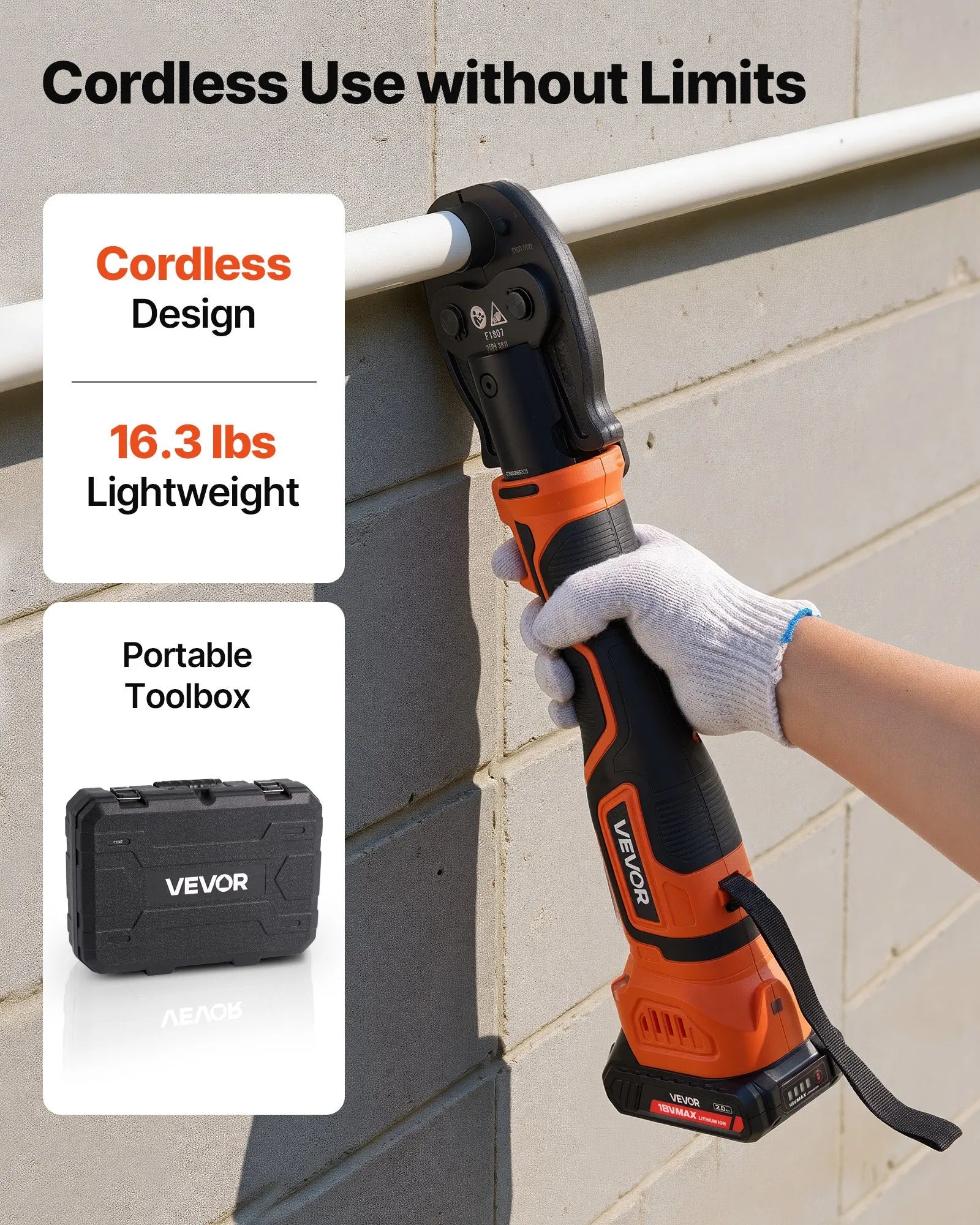 MP-2430 18V Cordless PEX Press Tool Kit with 24KN Force, 1/2", 3/4" & 1" Jaws, Dual 2.0Ah Batteries