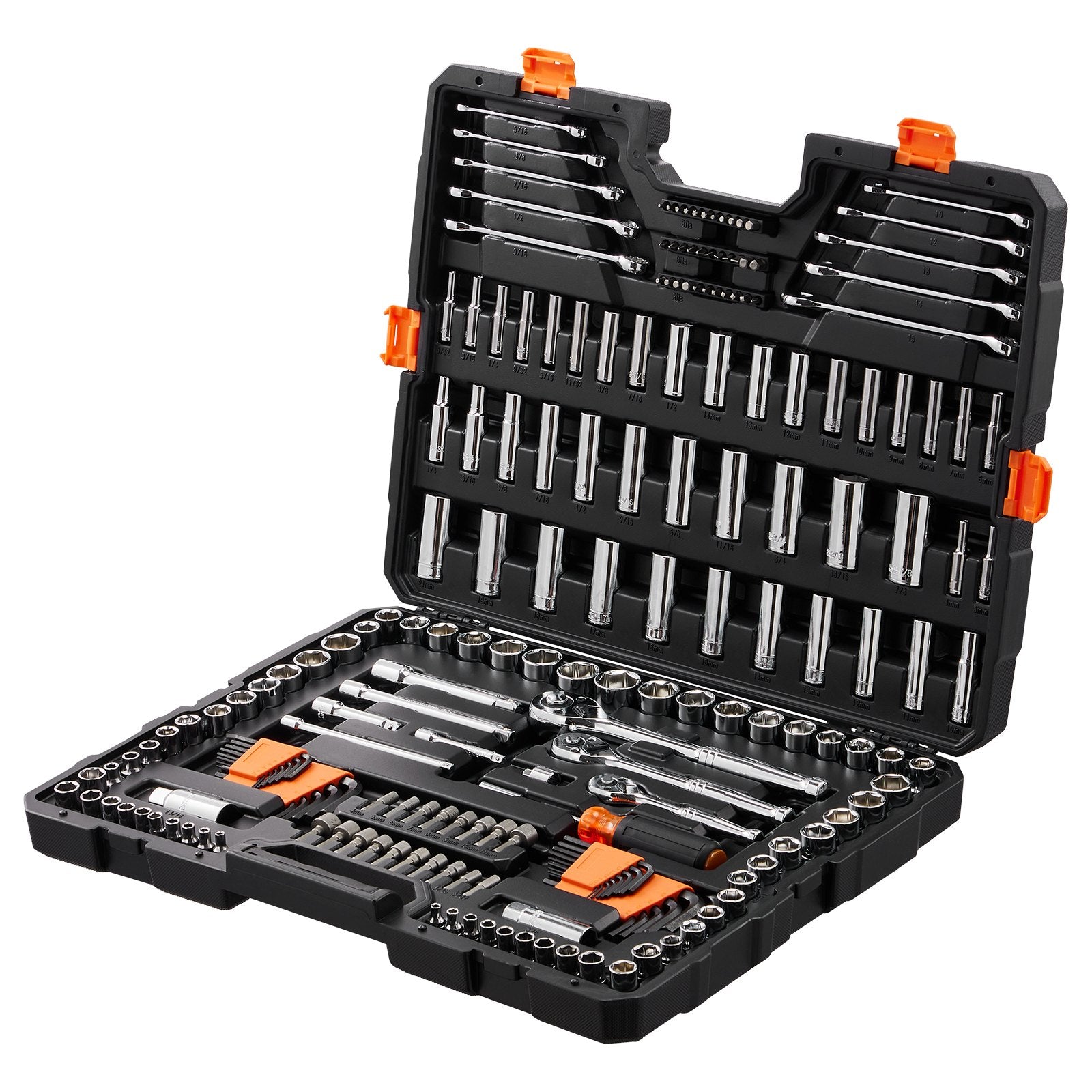 XL3264 205-Piece Mechanics Tool & Socket Set – SAE & Metric, 1/4", 3/8", 1/2" Drive with Storage Case