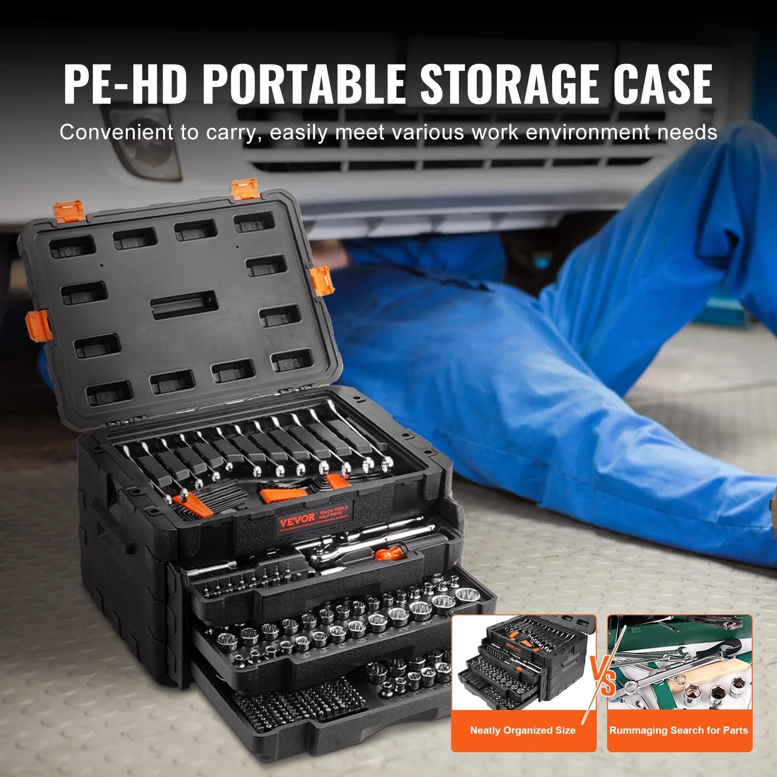 XL3265 450-Piece Mechanics Tool & Socket Set – SAE & Metric, 1/4", 3/8", 1/2" Drive with Storage Case