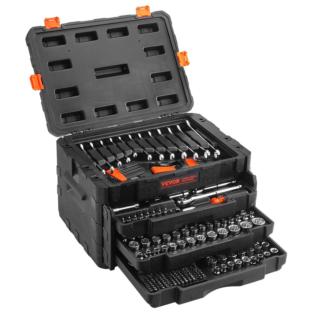 XL3265 450-Piece Mechanics Tool & Socket Set – SAE & Metric, 1/4", 3/8", 1/2" Drive with Storage Case