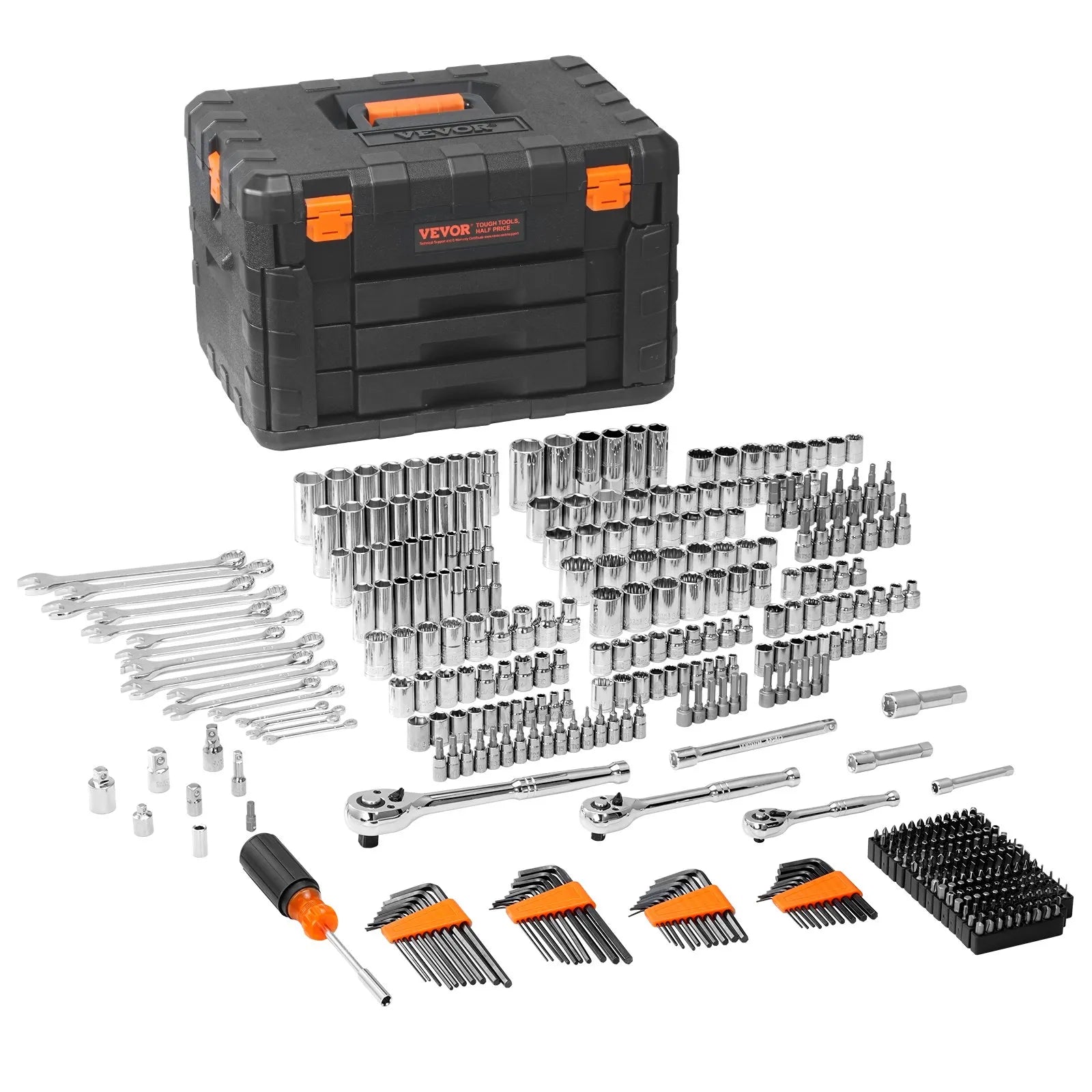 XL3265 450-Piece Mechanics Tool & Socket Set – SAE & Metric, 1/4", 3/8", 1/2" Drive with Storage Case