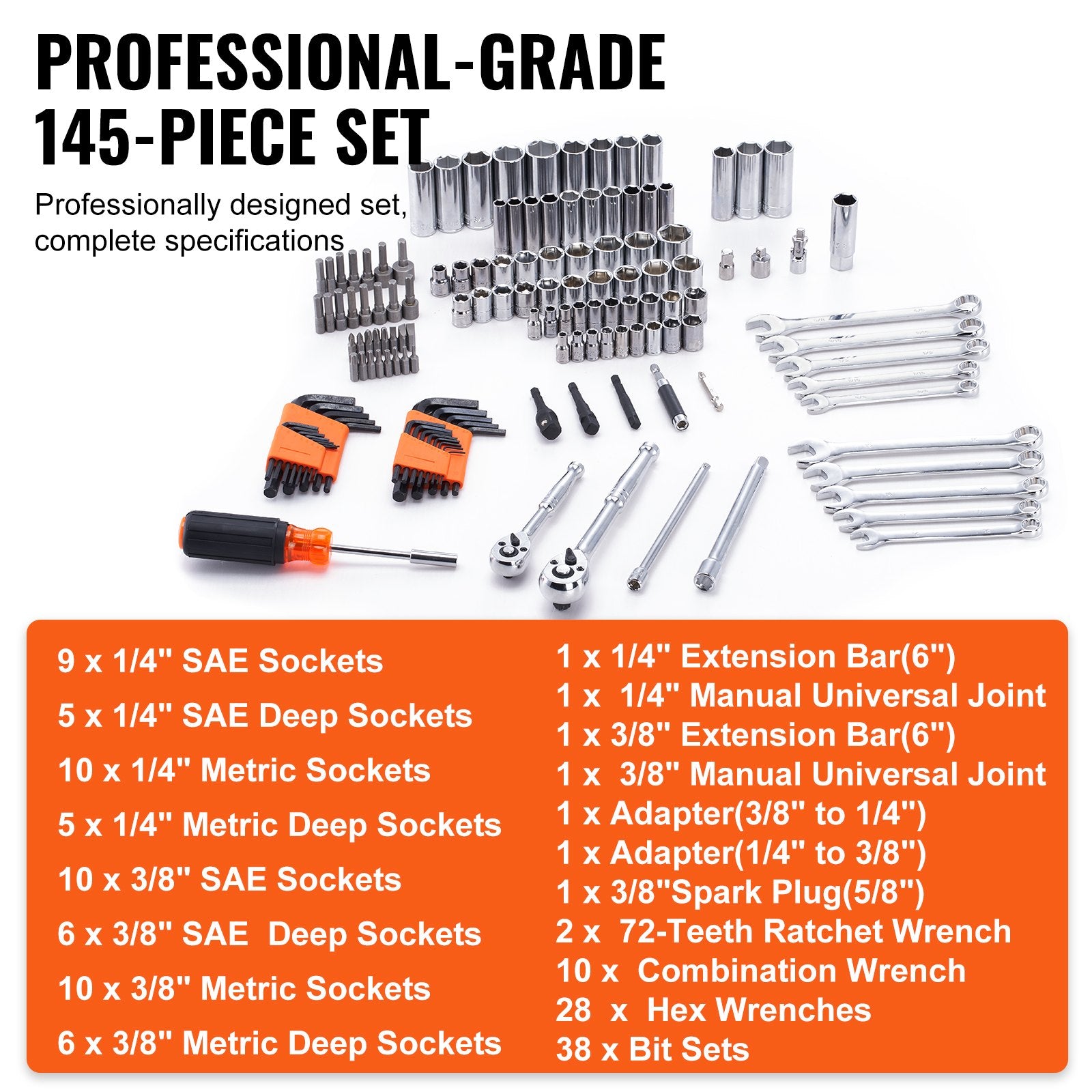 XL3263 145-Piece SAE & Metric Mechanics Tool & Socket Set with Wrenches, Bits & Storage Case