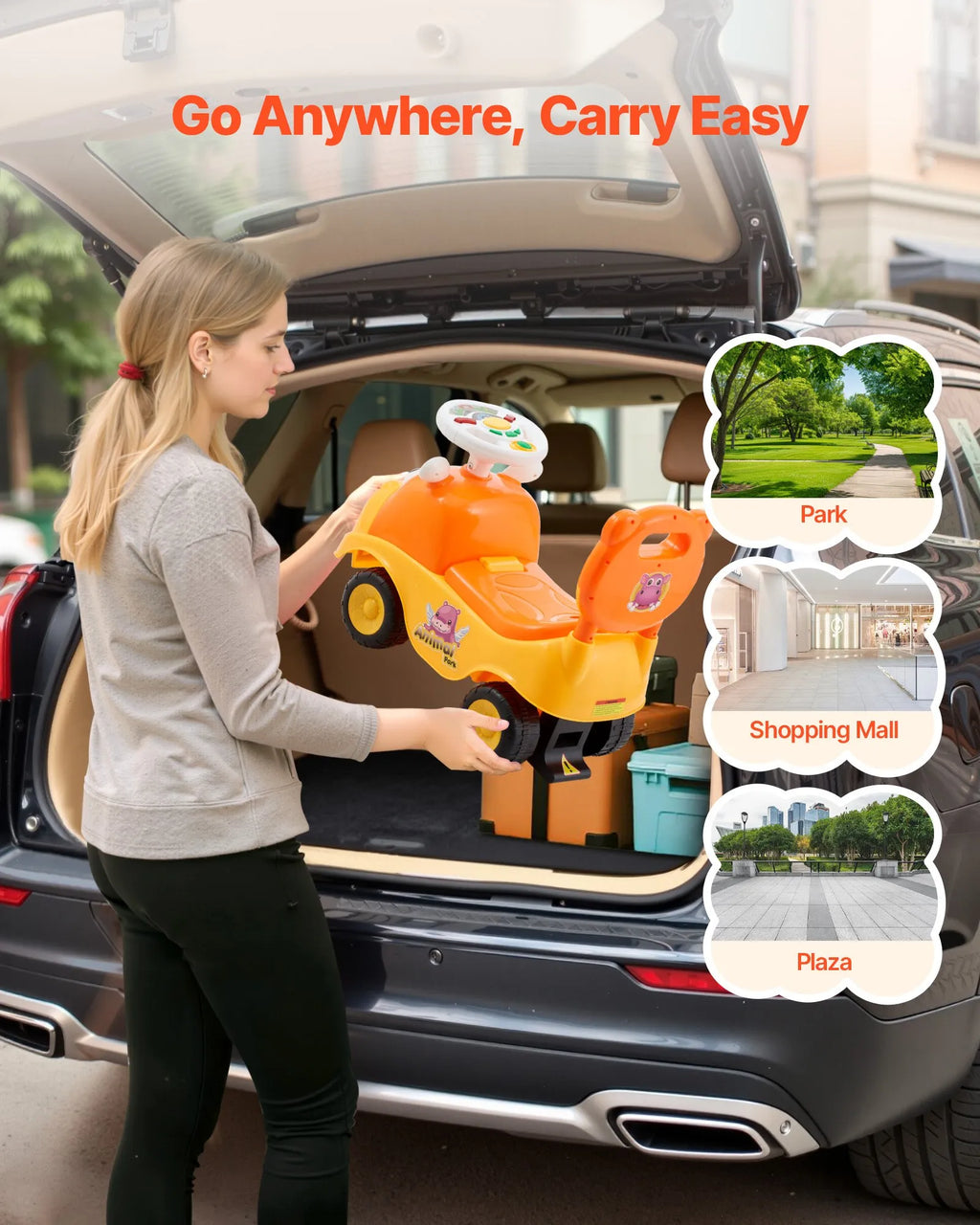 Toddler Push Ride-On Car with Music, Horn & Storage, 19–36 Months