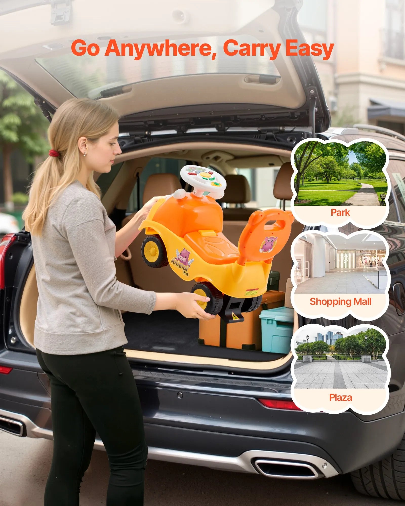 Toddler Push Ride-On Car with Music, Horn & Storage, 19–36 Months