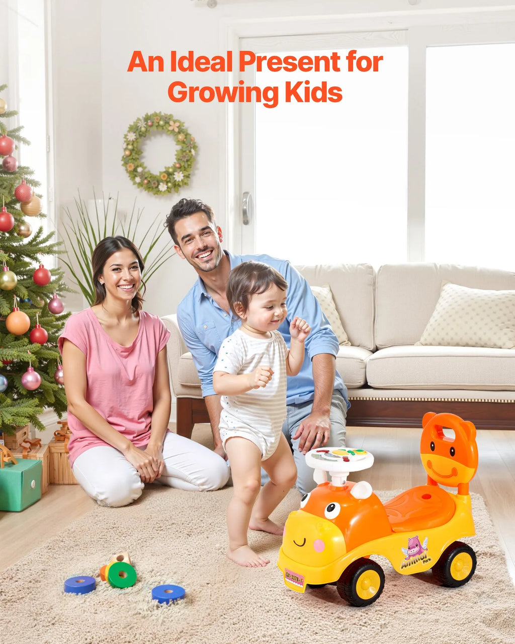 Toddler Push Ride-On Car with Music, Horn & Storage, 19–36 Months