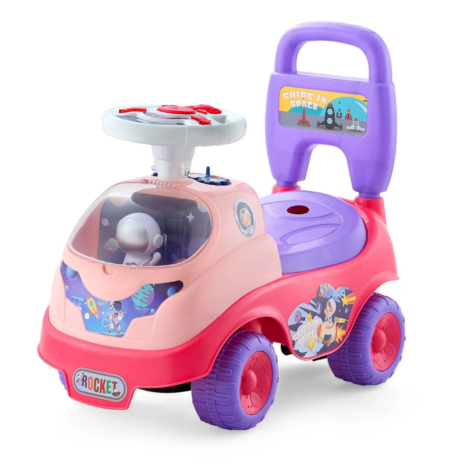 Toddler Push Ride-On Car with Music, Horn & Storage, Pink, Ages 19–36 Months