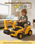 Toddler Ride-On Excavator Car with Helmet & Music, Foot-to-Floor Digger Toy, 55 lbs Capacity, Yellow