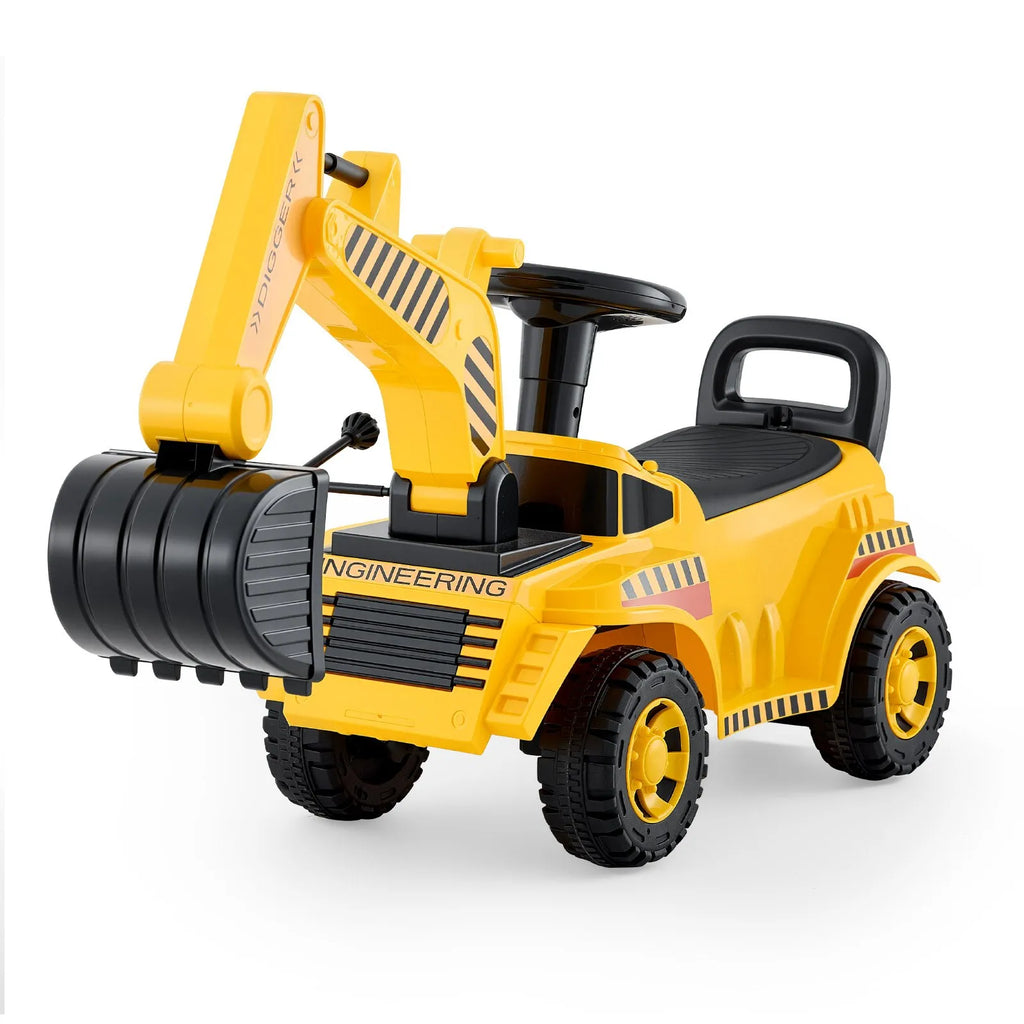 Toddler Ride-On Excavator Car with Helmet & Music, Foot-to-Floor Digger Toy, 55 lbs Capacity, Yellow