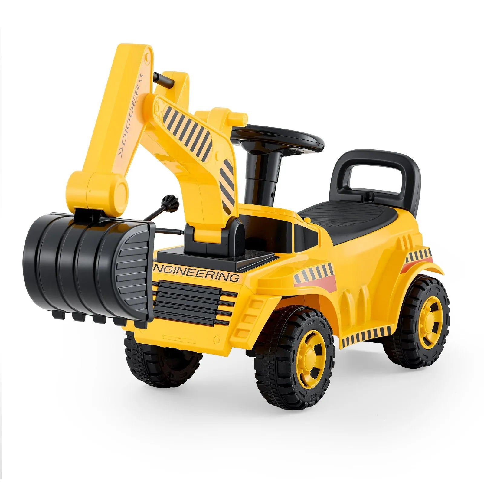 Toddler Ride-On Excavator Car with Helmet & Music, Foot-to-Floor Digger Toy, 55 lbs Capacity, Yellow