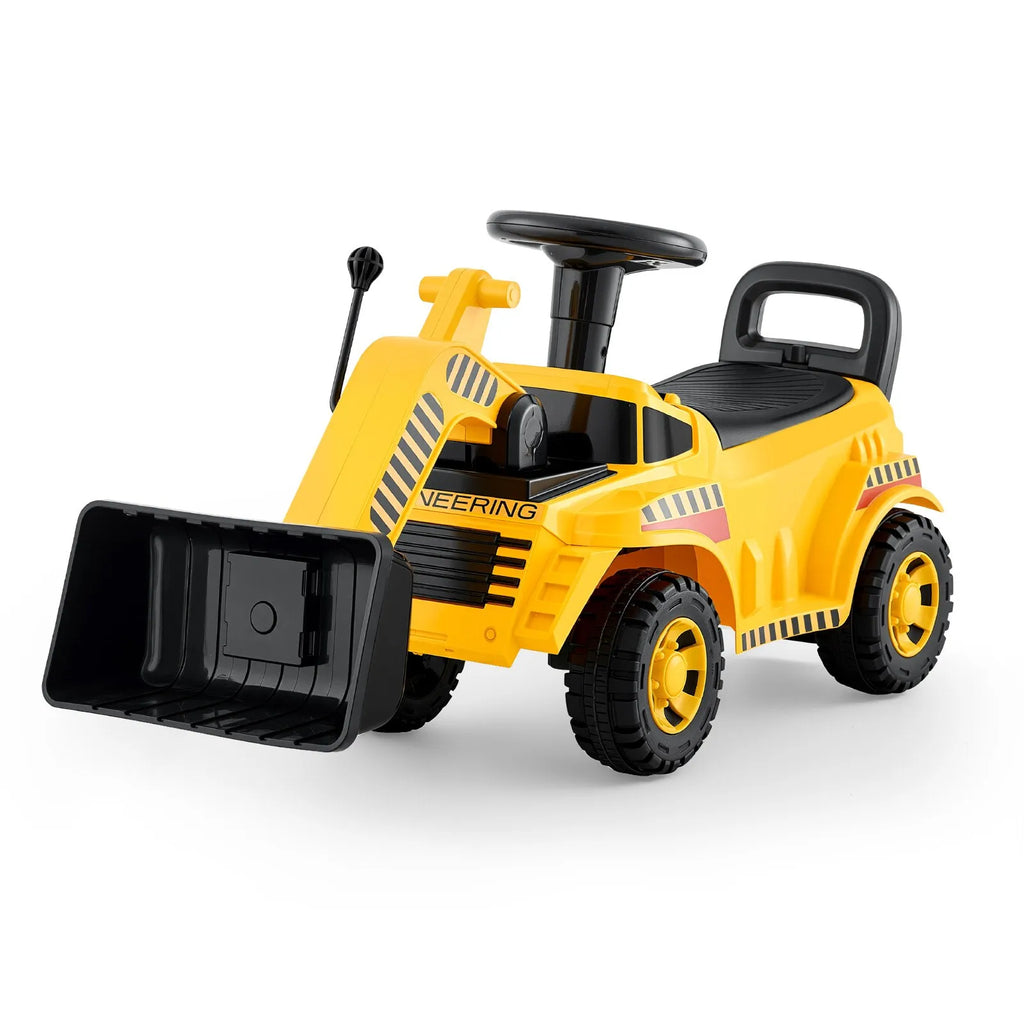 Ride-On Excavator Car for Toddlers 19-36 Months, Foot-to-Floor Digger Toy with Music & Storage, 55 lbs Capacity, Yellow