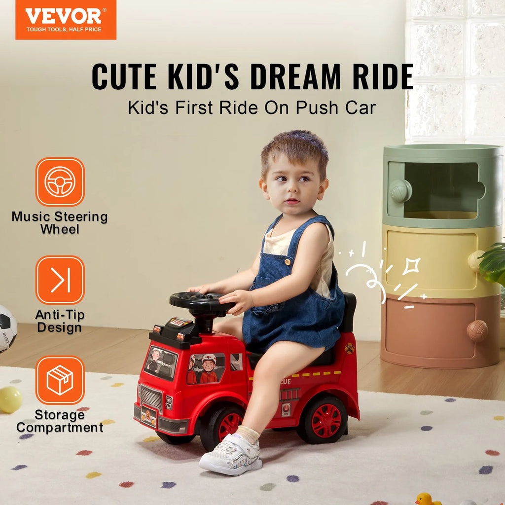 Toddler Ride-On Push Car with Music & Storage, Red, Ages 1-3