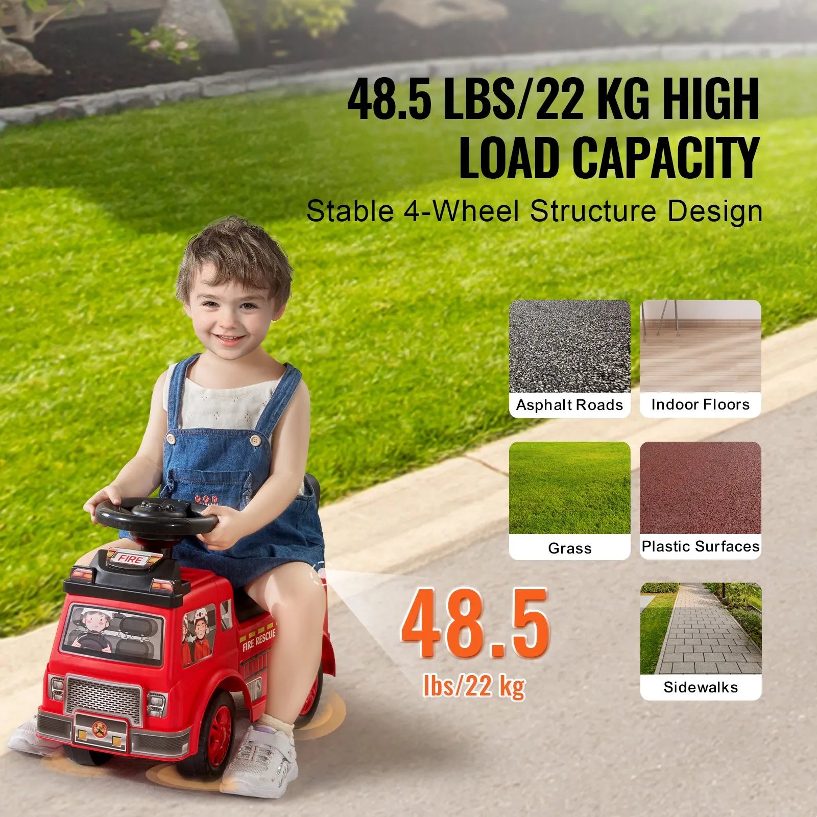 Toddler Ride-On Push Car with Music & Storage, Red, Ages 1-3