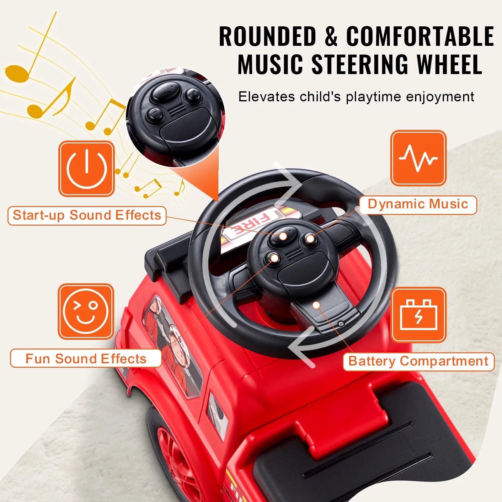 Toddler Ride-On Push Car with Music & Storage, Red, Ages 1-3