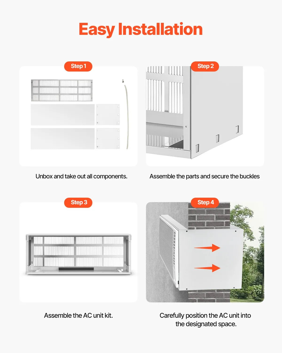 42" Through-the-Wall Air Conditioner Sleeve with Exterior Grille, Galvanized Steel, White