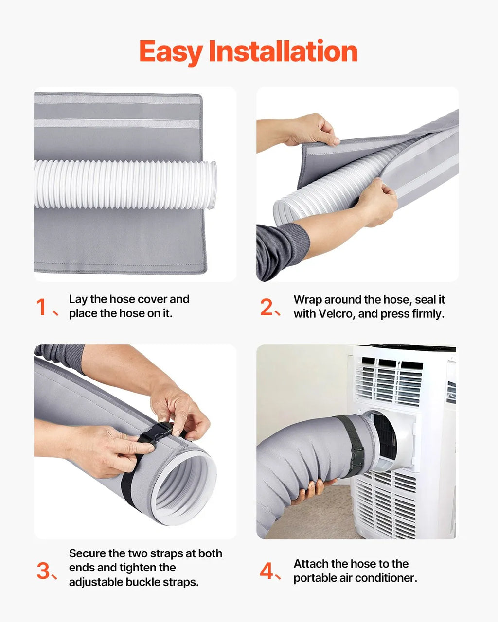 Portable AC Hose Insulation Cover Sleeve for 5" & 5.9" Exhaust Hoses, Gray