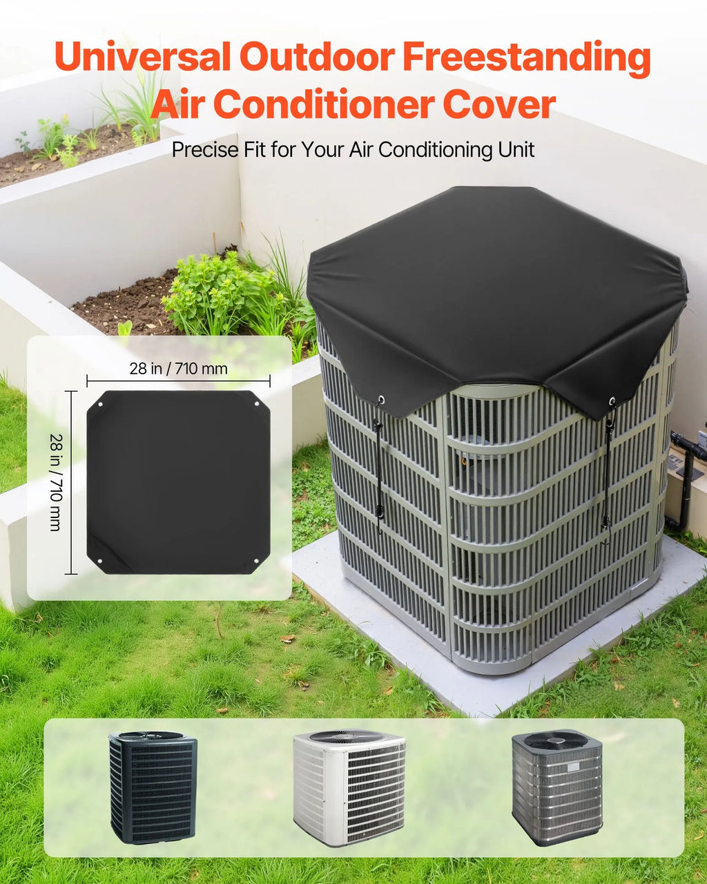 28" x 28" Outdoor AC Unit Cover, Waterproof Mesh Top, Black