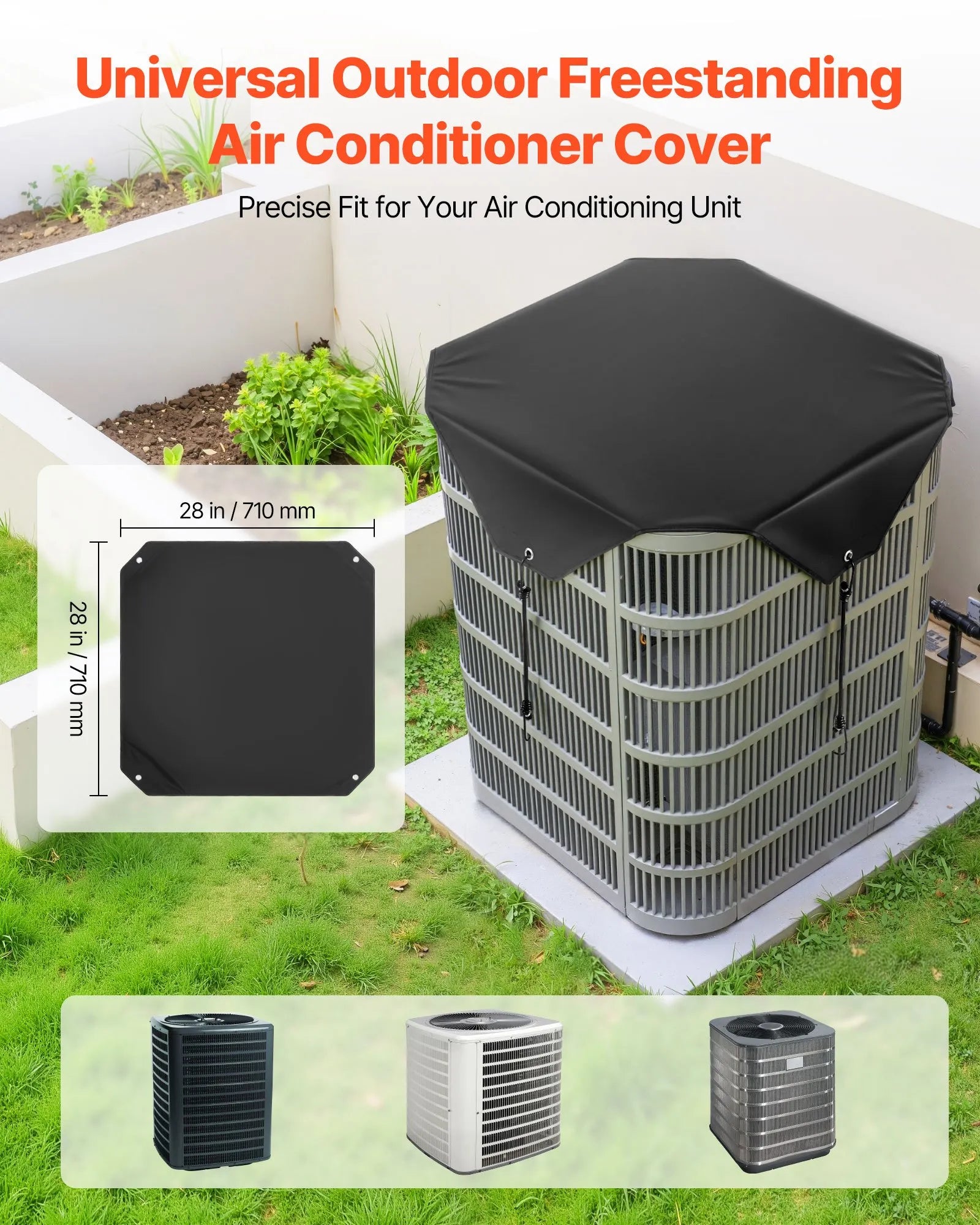 28" x 28" Outdoor AC Unit Cover, Waterproof Mesh Top, Black