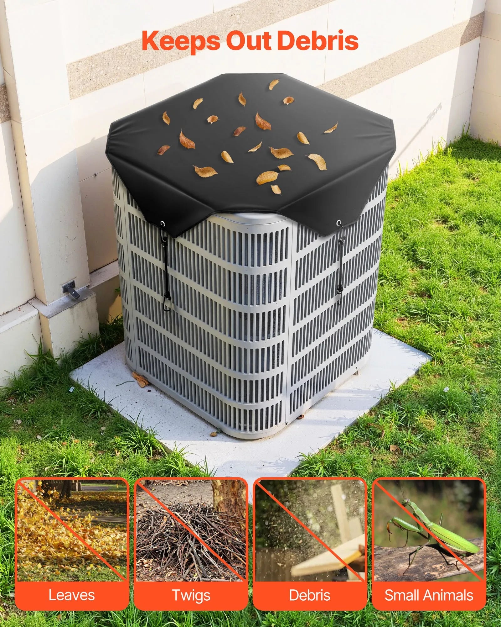 28" x 28" Outdoor AC Unit Cover, Waterproof Mesh Top, Black