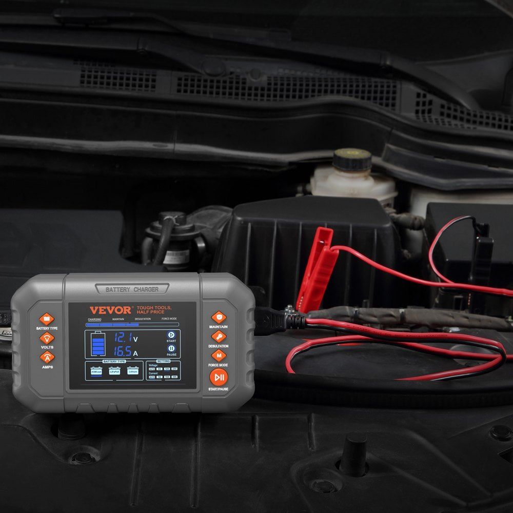 GS280C 20A Smart Battery Charger 6V/12V/24V | Lithium LiFePO4 & Lead-Acid AGM Gel SLA Charger with LCD Display, Trickle Maintainer & Desulfator