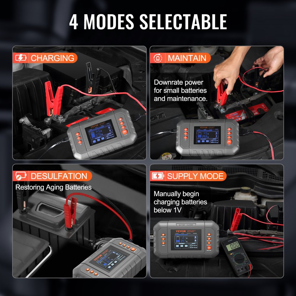 GS450C 35A Smart Battery Charger 6V/12V/24V | Lithium LiFePO4 & Lead-Acid AGM Gel SLA Charger with LCD Display, Trickle Maintainer & Desulfator