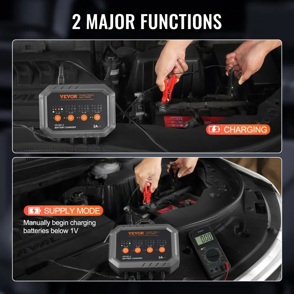 GS120C-4 4-Bank Smart Battery Charger 8A Total (2A/Bank) | 6V/12V LiFePO4 & Lead-Acid AGM Gel SLA Battery Charger Maintainer for Motorcycles, ATVs & Lawn Mowers