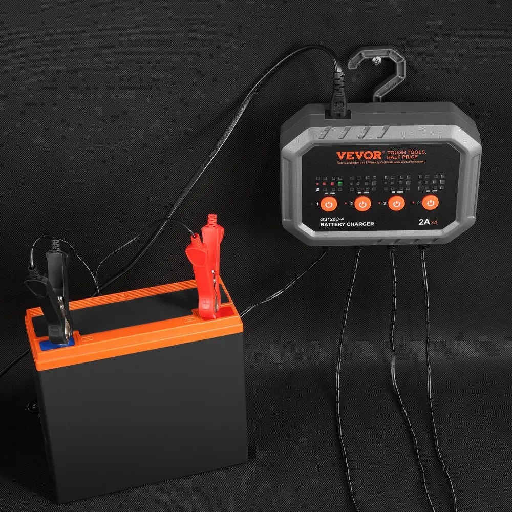 GS120C-4 4-Bank Smart Battery Charger 8A Total (2A/Bank) | 6V/12V LiFePO4 & Lead-Acid AGM Gel SLA Battery Charger Maintainer for Motorcycles, ATVs & Lawn Mowers