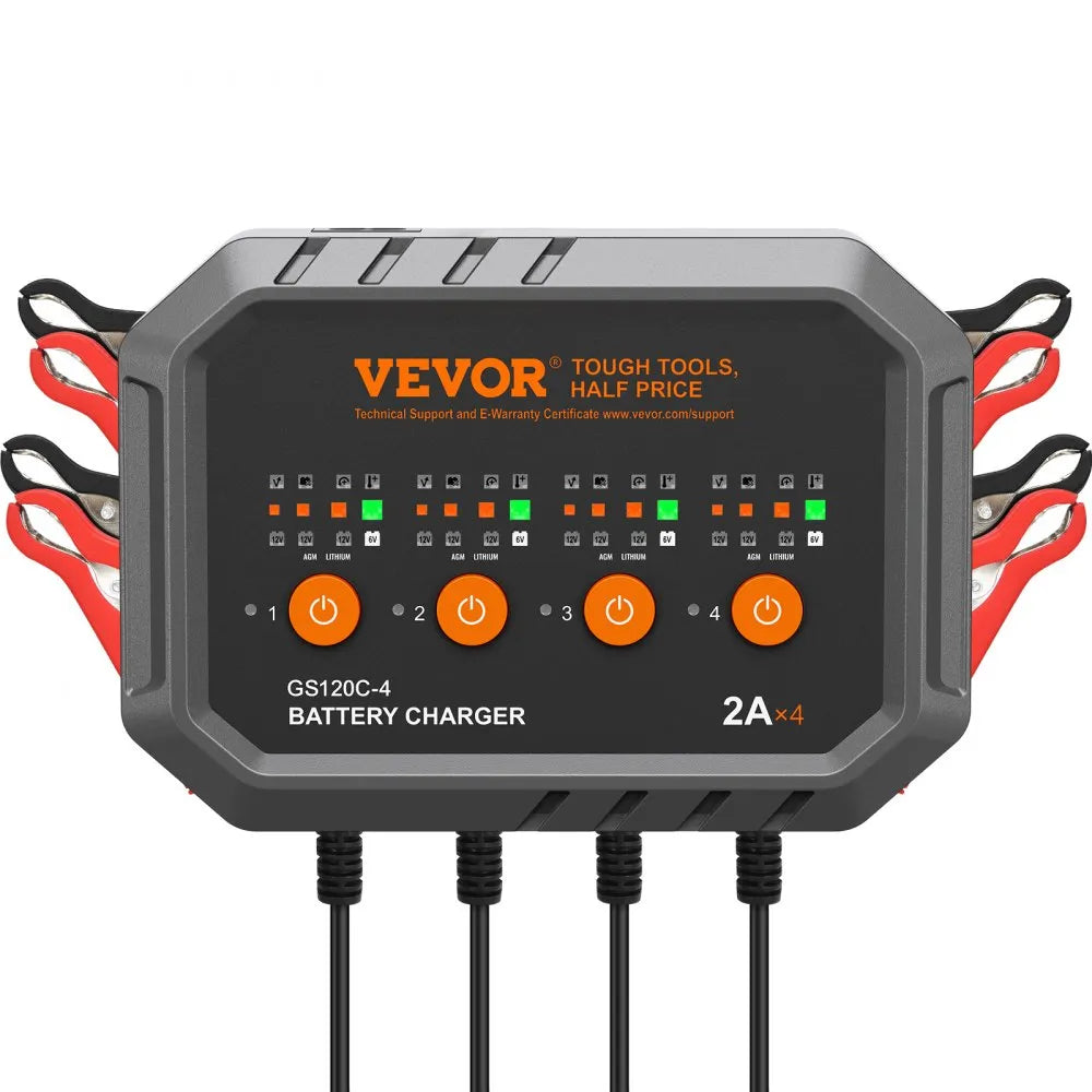 GS120C-4 4-Bank Smart Battery Charger 8A Total (2A/Bank) | 6V/12V LiFePO4 & Lead-Acid AGM Gel SLA Battery Charger Maintainer for Motorcycles, ATVs & Lawn Mowers