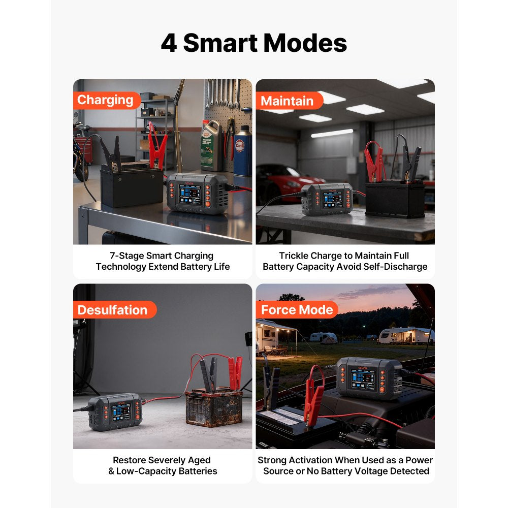 G350C 25A Smart Battery Charger 6V/12V/24V | Lithium LiFePO4 & Lead-Acid AGM Gel Battery Charger with 3.4" LCD Display, Trickle Maintainer & Desulfator