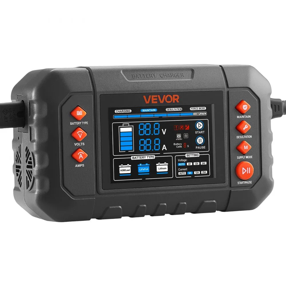 G350C 25A Smart Battery Charger 6V/12V/24V | Lithium LiFePO4 & Lead-Acid AGM Gel Battery Charger with 3.4" LCD Display, Trickle Maintainer & Desulfator
