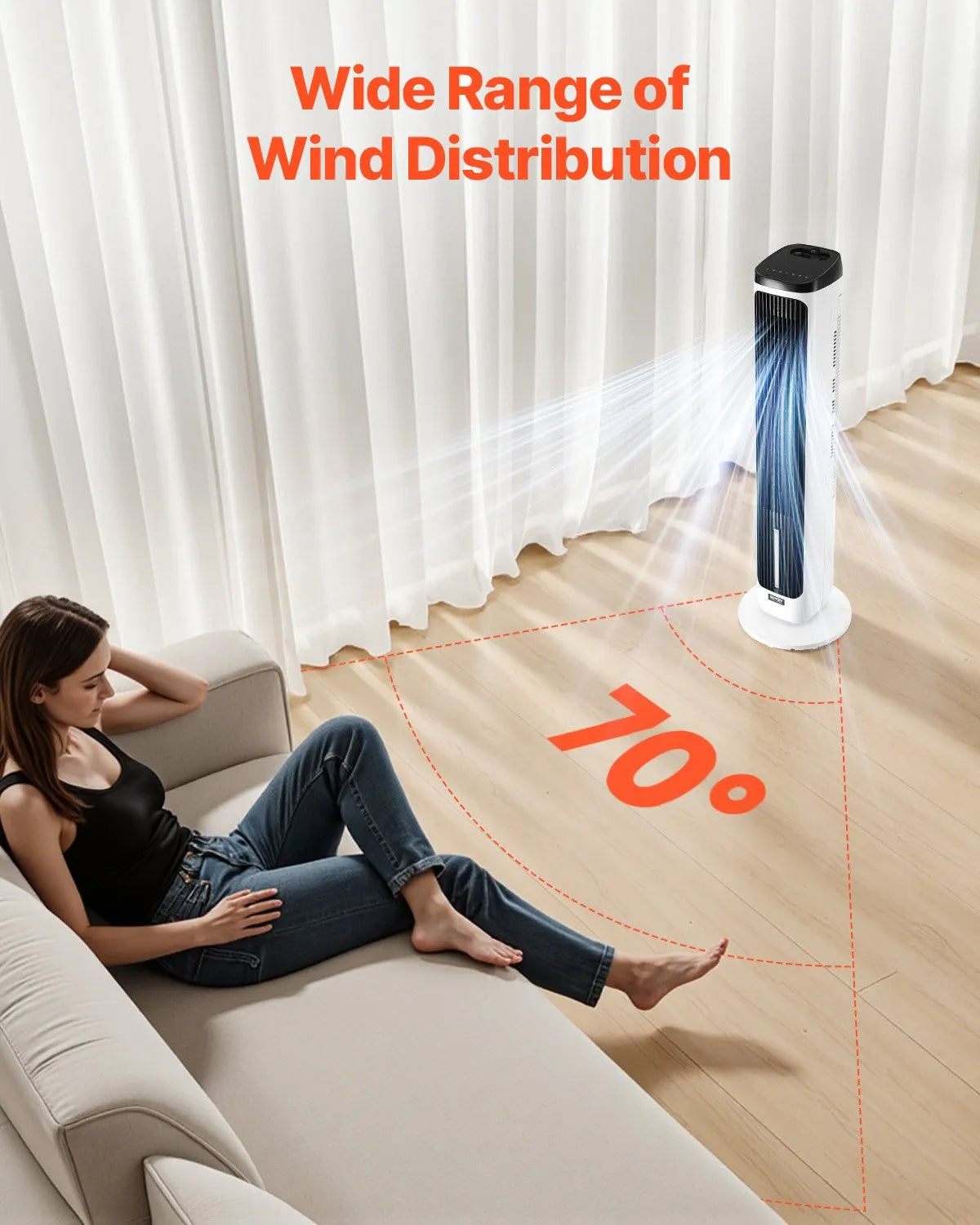 FKT007R 40" Tower Fan with Remote, 70° Oscillation, 9 Speeds, 4 Modes, 24H Timer, 23.3 ft/s Airflow
