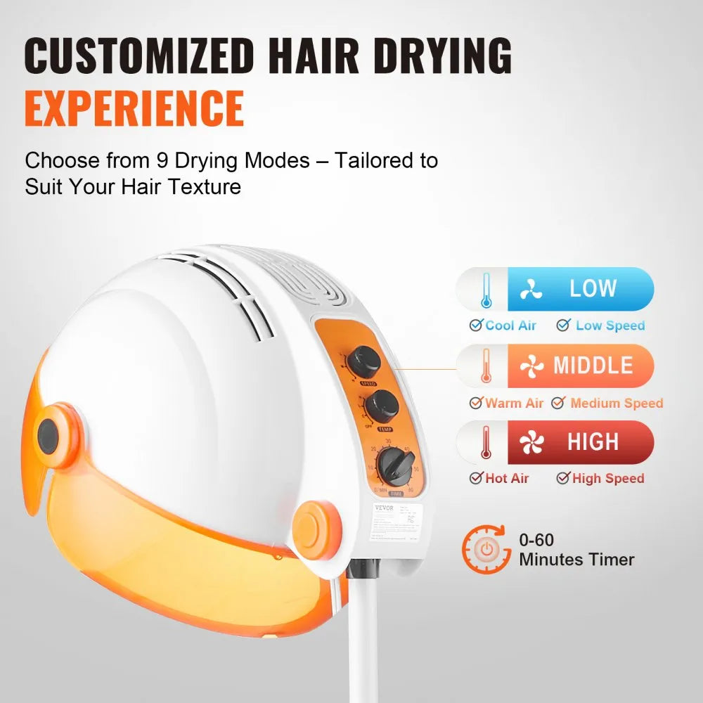 JY-173A 1875W Hooded Standing Hair Dryer with Adjustable Timer & Height