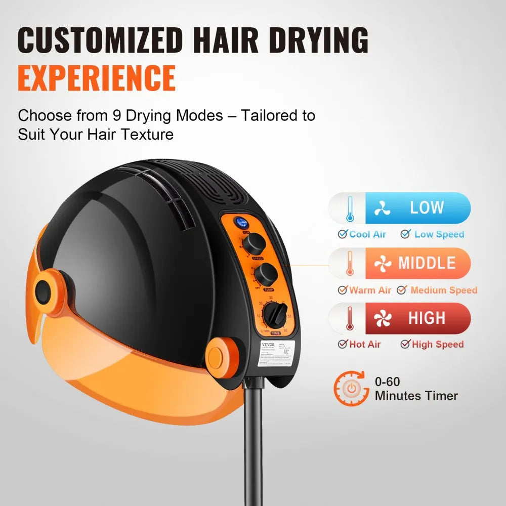 JY-173B 1875W Ionic Hooded Hair Dryer with Adjustable Stand, Timer & Negative Ion Technology