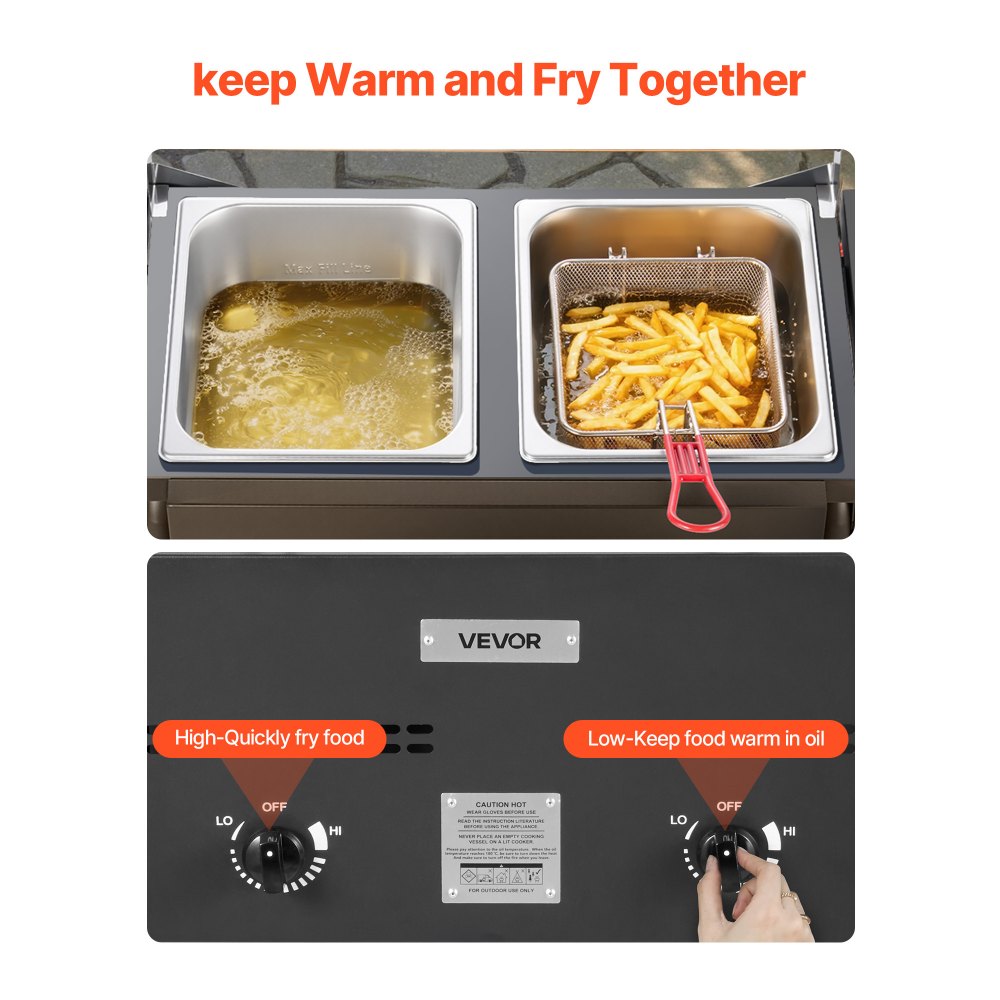 DBFY01 Outdoor Propane Deep Fryer Dual 8QT Tanks with Dual Baskets & Foldable Side Tables