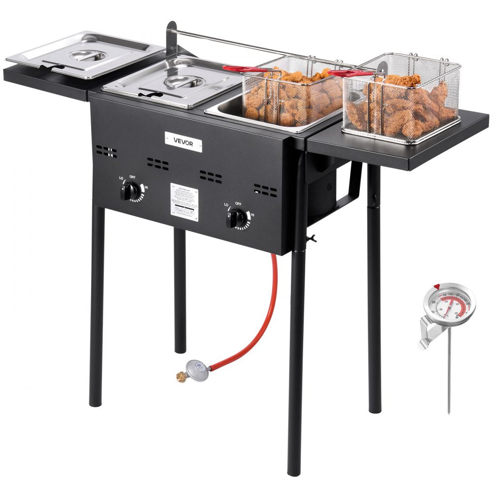 DBFY01 Outdoor Propane Deep Fryer Dual 8QT Tanks with Dual Baskets & Foldable Side Tables