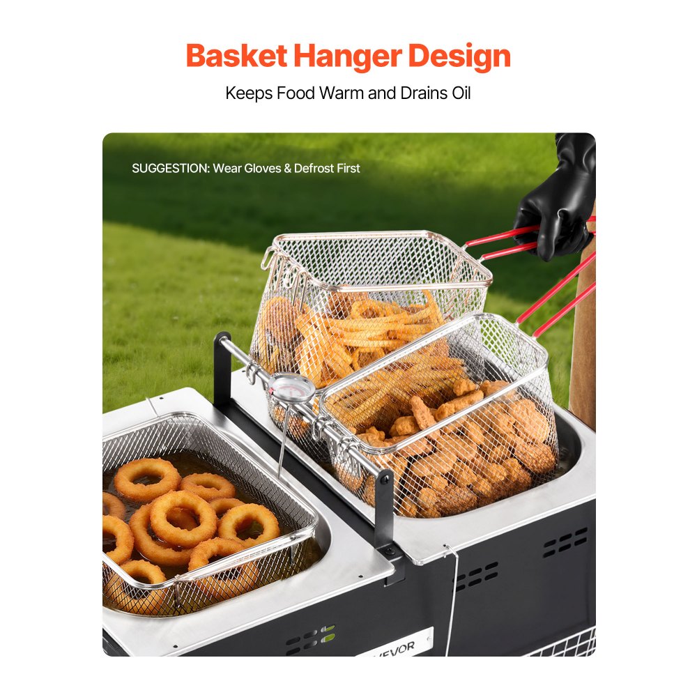 EFB62-53 Outdoor Propane Deep Fryer 32 QT Dual Tank Stainless Steel Fryer with 3 Baskets & Thermometers