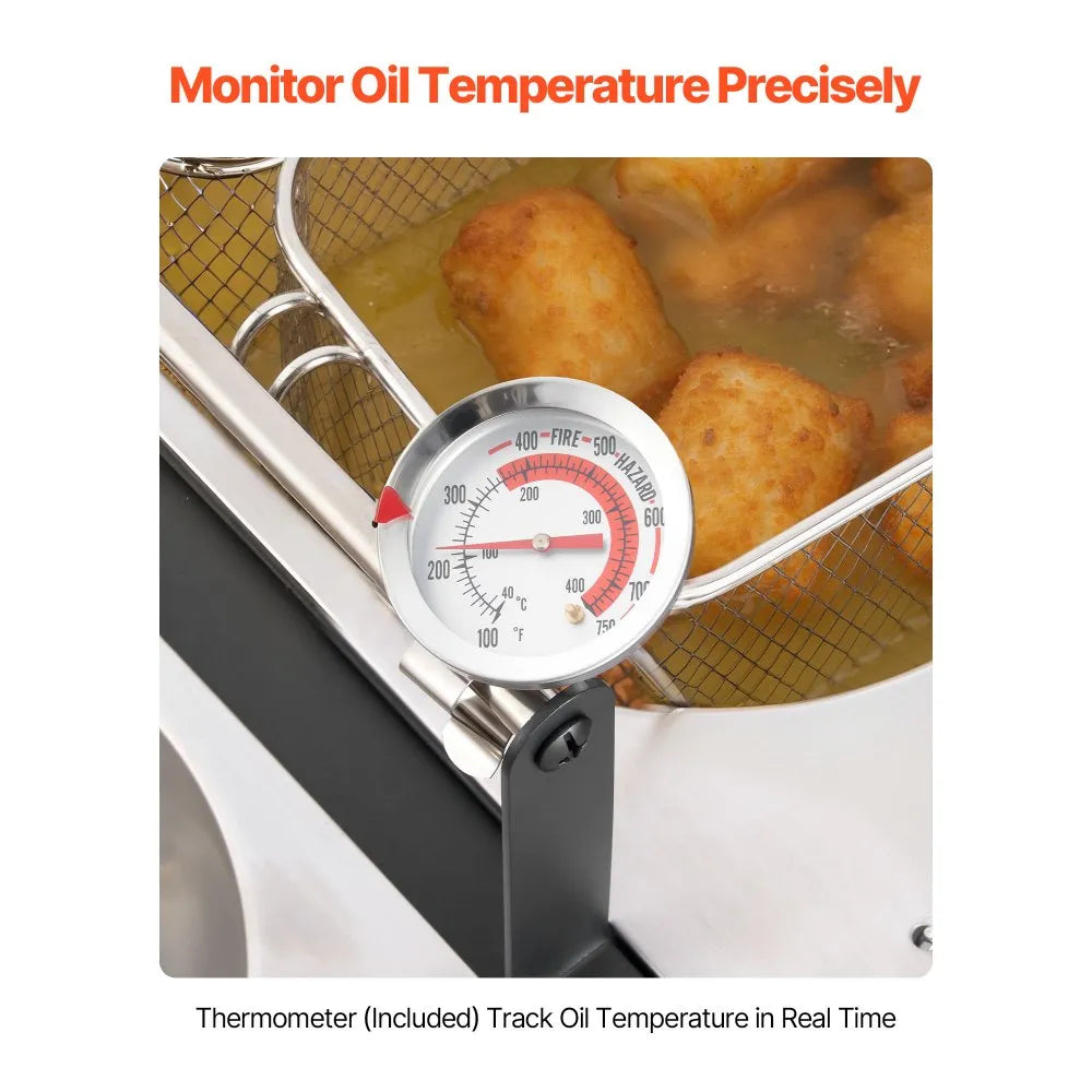 EFB62-53 Outdoor Propane Deep Fryer 32 QT Dual Tank Stainless Steel Fryer with 3 Baskets & Thermometers