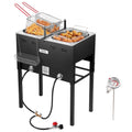 EFB62-53 Outdoor Propane Deep Fryer 32 QT Dual Tank Stainless Steel Fryer with 3 Baskets & Thermometers