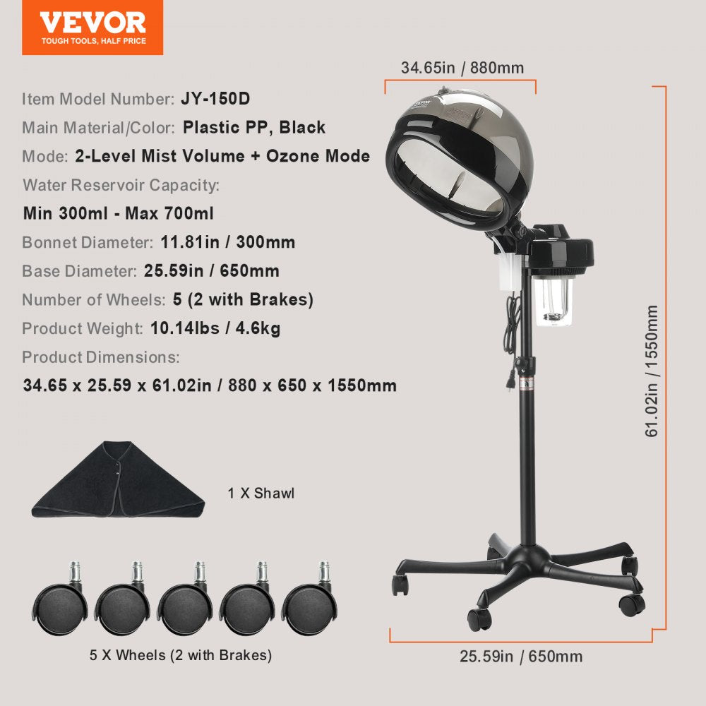 JY-150D Professional Hooded Ionic Hair Steamer with Timer & Adjustable Stand